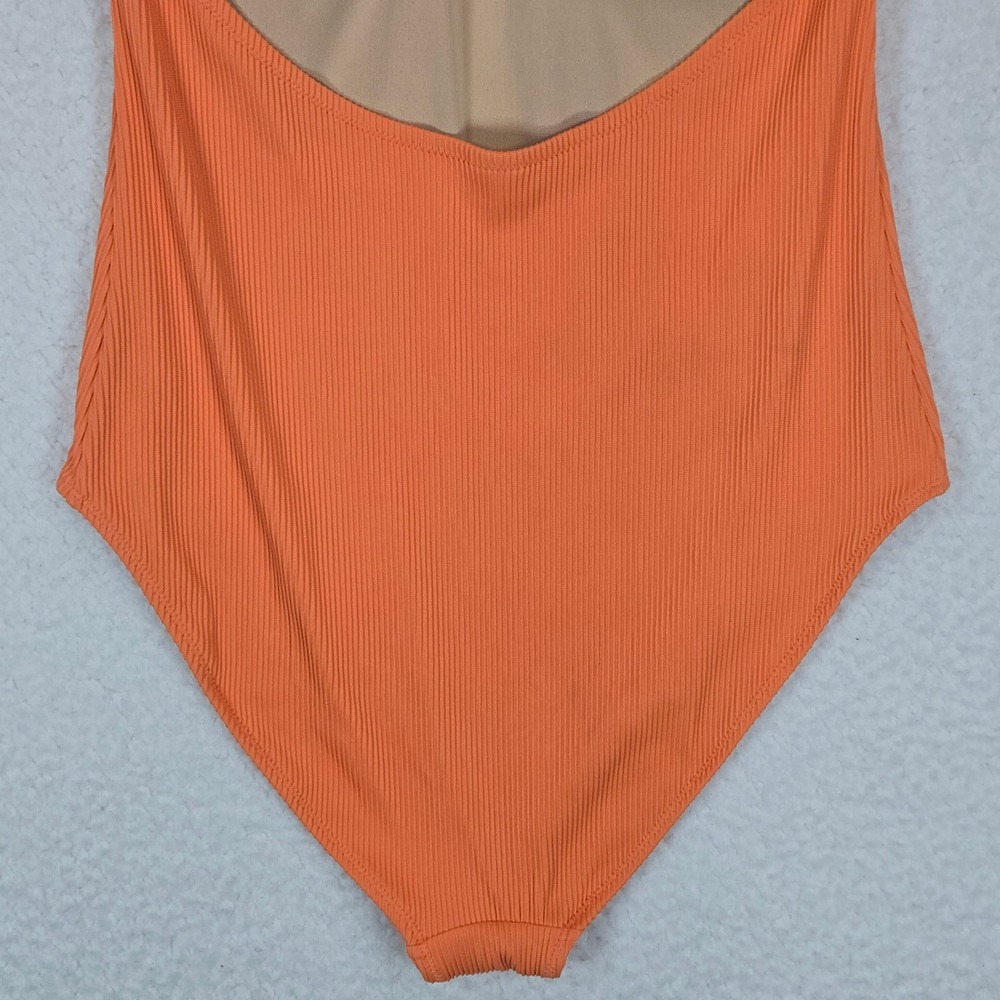 Old Navy Womens Orange Ribbed Tie Front One Piece Swimsuit Size M Cutout Back - Picture 5 of 9